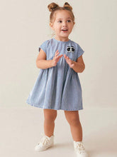 1pc Girls Striped Panda Embroidery Sleeveless Princess Dress, Blue & White, Summer